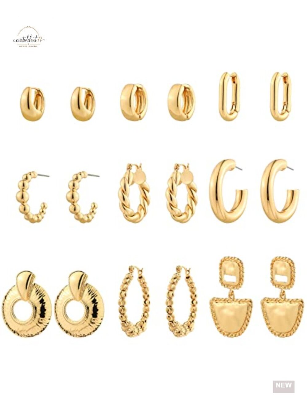 9 Pairs 14K Gold Plated Hoop Earrings Set for Women, Lightweight Hypoallergenic
